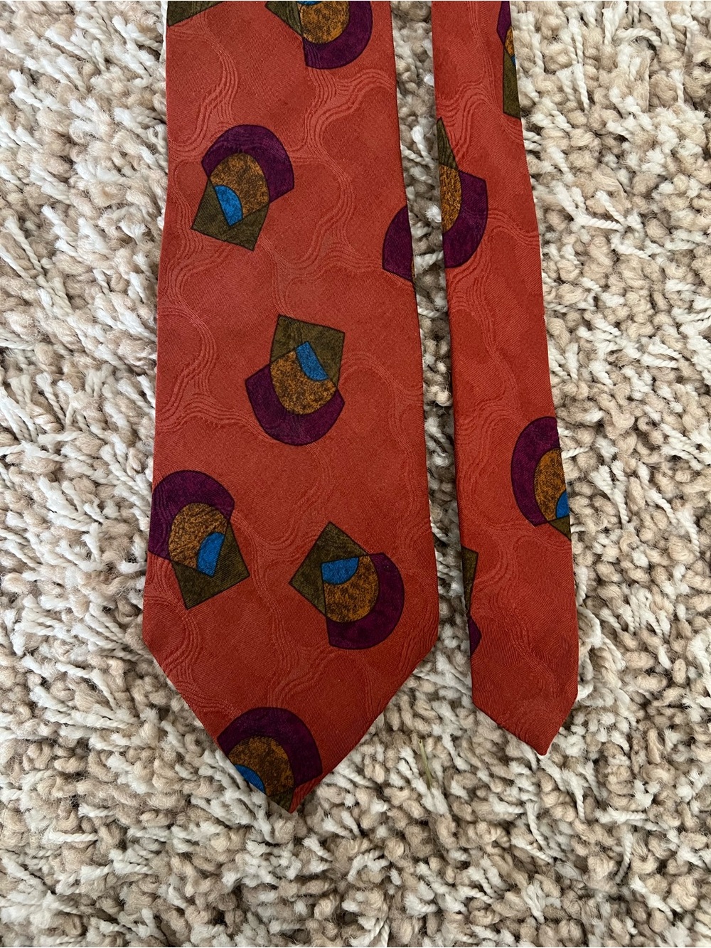 Men's Rust Patterned Silk Tie - Unbranded